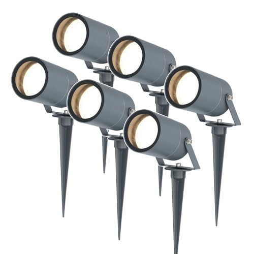 HOFTRONIC - 6er Spikey LED Strahler mit Erdspieß 5 Watt 4000K Anthrazit IP65 wasserdicht Außenlampe für die Beleuchtung von Garten, Terrasse, Pflanzen, Wegen, Teich Außen-Strahler Gartenstrahler von HOFTRONIC