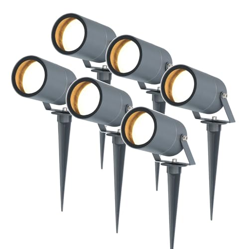 HOFTRONIC - 6er Spikey LED Strahler mit Erdspieß 5 Watt 400lm 2700K Anthrazit IP65 wasserdicht Außenlampe für die Beleuchtung von Garten, Terrasse, Pflanzen, Wegen, Teich Außen-Strahler Gartenstahler von HOFTRONIC