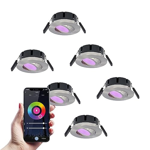 HOFTRONIC - 6x Smart LED Einbaustrahler Napels Edestahl 8 Watt RGBWW IP65 Schwenkbar WiFi + Bluetooth von HOFTRONIC