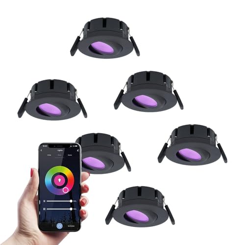 HOFTRONIC - 6x Smart LED Einbaustrahler Napels Schwarz 8 Watt RGBWW IP65 Schwenkbar WiFi + Bluetooth von HOFTRONIC