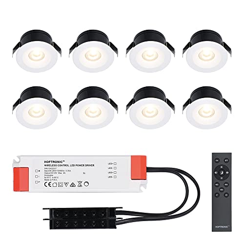 HOFTRONIC 8x Cadiz - Mini LED Einbaustrahler 12v mit Trafo 3W - Dimmbar - für Badezimmer und Terrassendach - IP44 wasserdicht - Weiß - Lochmaß 40mm Einbautiefe 26mm - Blendfrei - innen und außen von HOFTRONIC