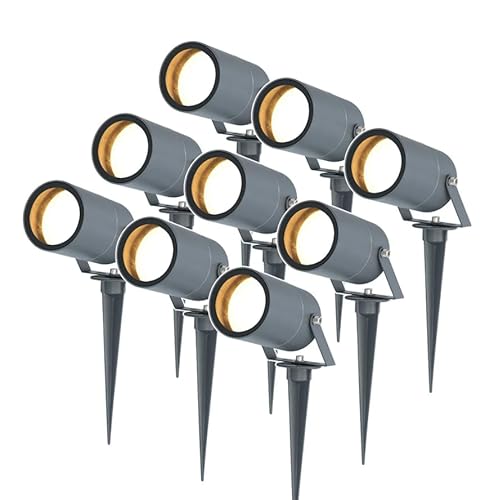 HOFTRONIC 9er Set Spikey LED Gartenstrahler Aluminium - IP65 Wasserdicht - GU10 Fassung - Dimmbar - Erdspießstrahler Anthrazit (RAL7016) von HOFTRONIC