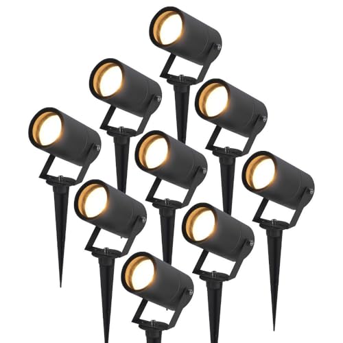HOFTRONIC - 9er Set Spikey LED Gartenstrahler Aluminium - IP65 Wasserdicht - GU10 Fassung - Dimmbar - Erdspießstrahler Schwarz (RAL9004) von HOFTRONIC