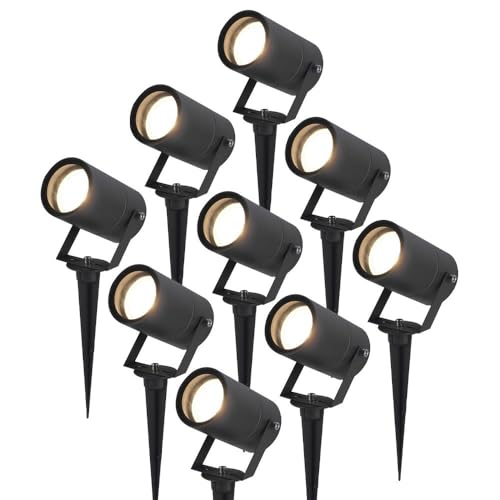 HOFTRONIC - 9er Spikey LED Strahler mit Erdspieß 5 Watt 4000K Schwarz IP65 wasserdicht Außenlampe für die Beleuchtung von Garten, Terrasse, Pflanzen, Wegen, Teich Außen-Strahler Gartenstrahler von HOFTRONIC