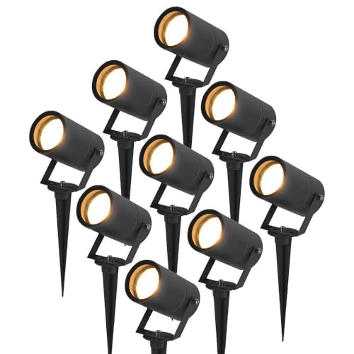 HOFTRONIC - 9er Spikey LED Strahler mit Erdspieß 5 Watt 400lm 2700K Schwarz IP65 wasserdicht Außenlampe für die Beleuchtung von Garten, Terrasse, Pflanzen, Wegen, Teich Außen-Strahler Gartenstrahler von HOFTRONIC