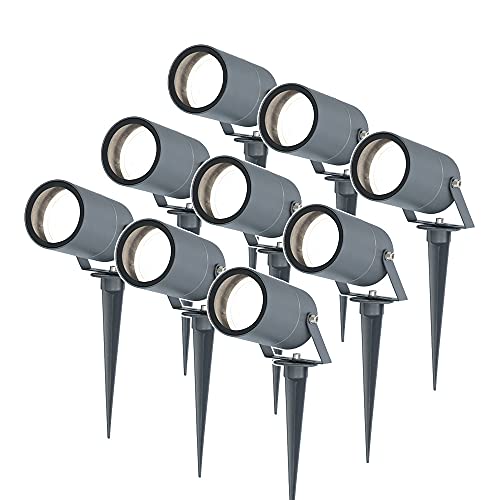 HOFTRONIC - 9er Spikey LED Strahler mit Erdspieß 5 Watt 6000K Anthrazit IP65 wasserdicht Außenlampe für die Beleuchtung von Garten, Terrasse, Pflanzen, Wegen, Teich Außen-Strahler Gartenstrahler von HOFTRONIC