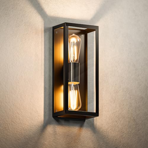 HOFTRONIC - Alma - LED Wandleuchte - E27 Fassungen - IP44 Wandlaterne außen - Up und Down Light - Schwarz - Außenleuchte von HOFTRONIC