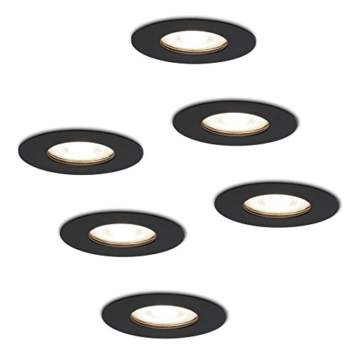 HOFTRONIC - Bari - 6er LED Einbaustrahler GU10 - IP65 Wasserdicht - 5 Watt 400lm - 4000K Neutralweiß - Schwarz - Deckenstrahler für Badezimmer, innen und außen von HOFTRONIC