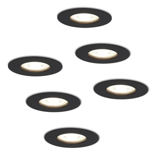 HOFTRONIC - Bari - 6er LED Einbaustrahler GU10 - IP65 Wasserdicht - 5 Watt 400lm - 4000K Neutralweiß - Schwarz - Deckenstrahler für Badezimmer, innen und außen von HOFTRONIC