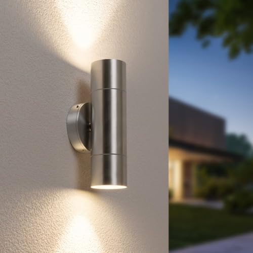 HOFTRONIC - Dax - LED Wandleuchte up & down - Edelstahl - GU10 4000K Neutralweiß - IP65 Wasserdicht für innen, außen und bad - LED Außenleuchte von HOFTRONIC