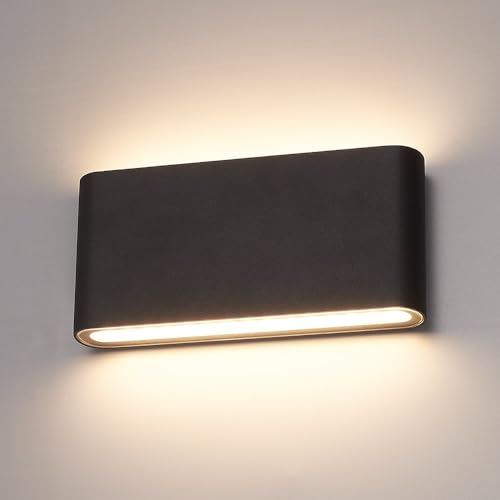 HOFTRONIC - Dimmbare LED Wandleuchte Außen Innen Dallas M Schwarz 12W 3000K Warmweiß Up Down Spotlight IP54 Wasserdicht Alu. Aussenleuchte Aussenlampe Leuchte für Bad, Garten, Wohnzimmer Wandlampen von HOFTRONIC