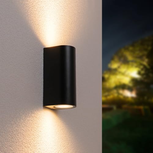 HOFTRONIC Douglas - Dimmbare LED Wandleuchte - 2700K Warmweiß - GU10 - Rund - Up & Down light - Schwarz - IP65 Wasserdicht für Außen - Garten, flur, Badezimmer und Wohnzimmer - 160x78x68mm von HOFTRONIC