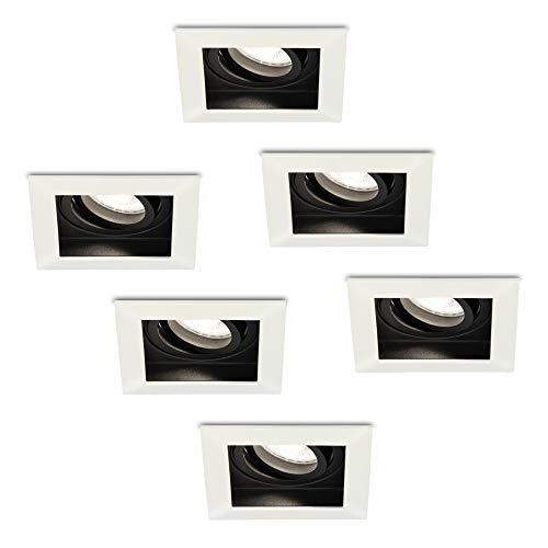 HOFTRONIC - Durham - 6er LED Einbaustrahler GU10 - Eckig Schwenkbar Dimmbar - 4 Watt 345lm - 6500K Tageslichtweiß - Weiß - Deckenstrahler für Küche, Wohnzimmer, Schlafzimmer von HOFTRONIC