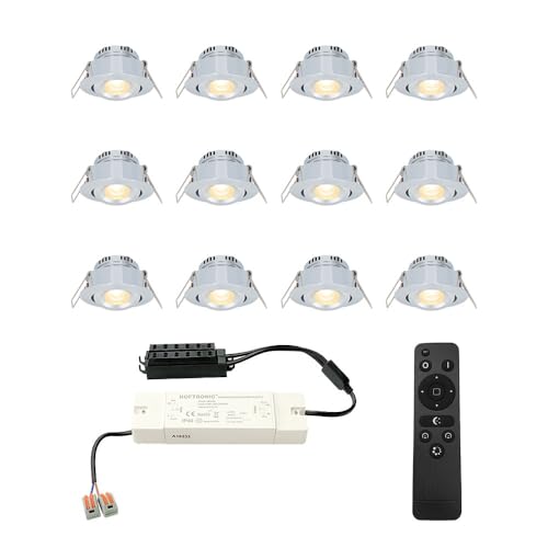 HOFTRONIC - Einbaustrahler Feuchtraum Badezimmer 12V Terrassenüberdachung IP44 Wasserdicht | 12x3W 200 Lumen Warmweiß lichtfarbe Dimmbar Schwenkbar Flach RF-Fernbedienung 3W Mini LED Einbaustrahler von HOFTRONIC