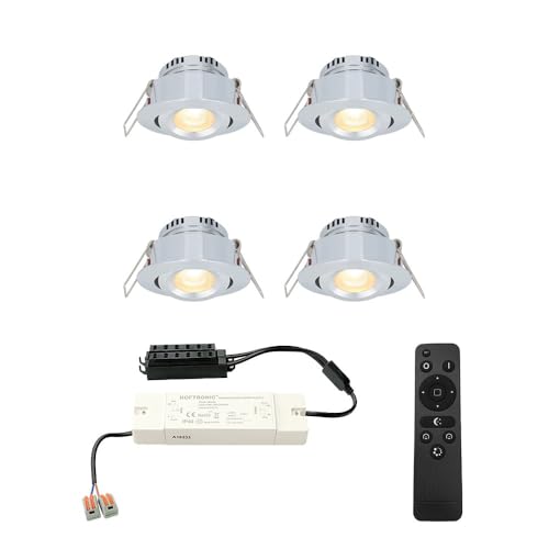 HOFTRONIC - Einbaustrahler Feuchtraum Badezimmer 12V Terrassenüberdachung IP44 Wasserdicht | 4x3W | 4x200 Lumen Warmweiß lichtfarbe Dimmbar Schwenkbar mit RF-Fernbedienung 3W Mini LED Einbaustrahler von HOFTRONIC