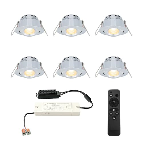 HOFTRONIC - Einbaustrahler Feuchtraum Badezimmer 12V Terrassenüberdachung IP44 Wasserdicht | 6x3W | 6x200 Lumen Warmweiß lichtfarbe Dimmbar Schwenkbar Flach RF-Fernbedienung 3W Mini LED Einbaustrahler von HOFTRONIC