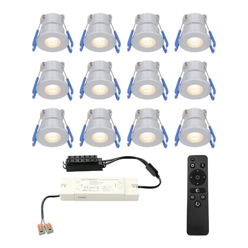 HOFTRONIC - Einbaustrahler Feuchtraum Badezimmer 12V Terrassenüberdachung IP65 Wasserdicht | 12x3W | 12x200 Lumen Warmweiß lichtfarbe Dimmbar RF-Fernbedienung. 3W Mini LED Einbaustrahler Flach 35mm von HOFTRONIC