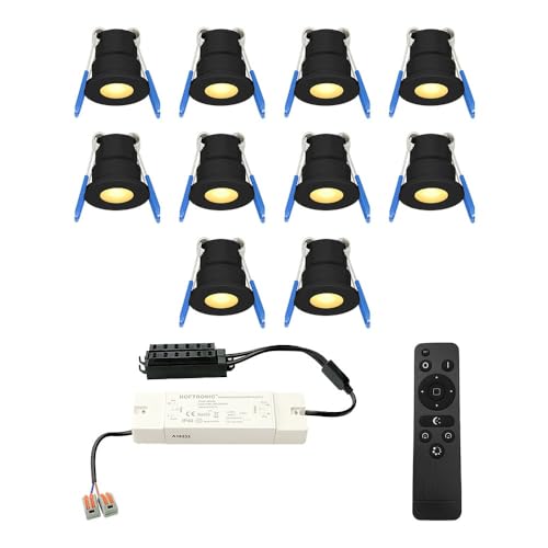 HOFTRONIC - Einbaustrahler Schwarz Feuchtraum Badezimmer 12V Terrassenüberdachung IP65 Wasserdicht | 10x3W 200 Lumen Warmweiß lichtfarbe Dimmbar RF-Fernbedienung. 3W Mini LED Einbaustrahler Flach 35mm von HOFTRONIC