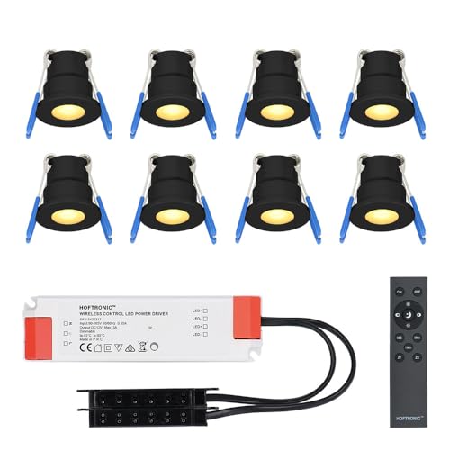 HOFTRONIC - Einbaustrahler Schwarz Feuchtraum Badezimmer 12V Terrassenüberdachung IP65 Wasserdicht | 8x3W 200 Lumen Warmweiß lichtfarbe Dimmbar RF-Fernbedienung. 3W Mini LED Einbaustrahler Flach 35mm von HOFTRONIC