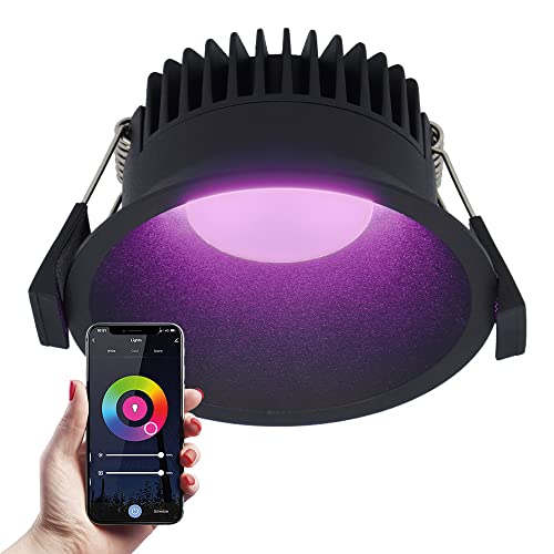 HOFTRONIC - Finn - Smart Home LED Einbaustrahler Schwarz - Farbig RGBWW - WiFi + Bluetooth - 10 Watt 630 Lumen - IP44 Deckenstrahler für innen, außen, Badezimmer - Amazon Alexa, Google home, Siri von HOFTRONIC