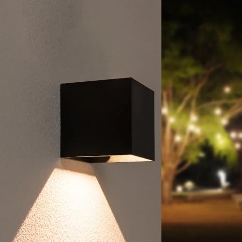 HOFTRONIC - Kansas LED Solar Wandleuchte mit Bewegungsmelder XL (15x15x15cm) - Außenleuchte 3000K Warmweiß - IP54 Wasserdicht - Schwarz - Verstellbarer Lichtstrahl - Microwave Sensor von HOFTRONIC