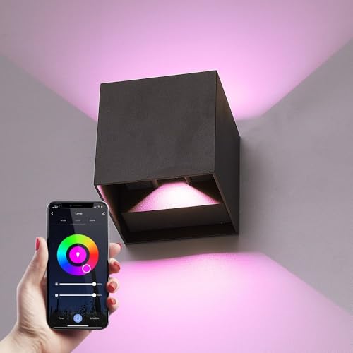 HOFTRONIC - Kansas Smart Wandleuchte Dimmbar - WiFi + Bluetooth - Smart Außenbeleuchtung - Würfel - 6 Watt - RGBWW - Up & Down - Schwarz - WLAN - Smart Home HOFTRONIC - Kansas Smart Wandleuchte Dimmbar - WiFi + Bluetooth - Smart Außenbeleuchtung - Würfel - 6 Watt - RGBWW - Up & Down - Schwarz - WLAN - Smart Home von HOFTRONIC