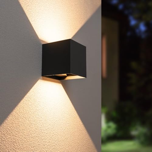 HOFTRONIC - Kansas XL - LED Wandleuchte Cube - Up and Down - Schwarz - 20 Watt 914 Lumen - IP65 Wasserdicht für innen, außen und bad - LED Außenleuchte von HOFTRONIC