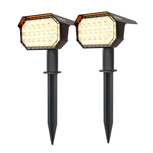 HOFTRONIC Kate - Solarleuchte Garten (2er Pack) - IP65 Wasserdicht - 3000K Warmweiß - Schwarz - LED Gartenstrahler außen - baumbeleuchtung/Pflanzenstrahler Erdspießstrahler von HOFTRONIC