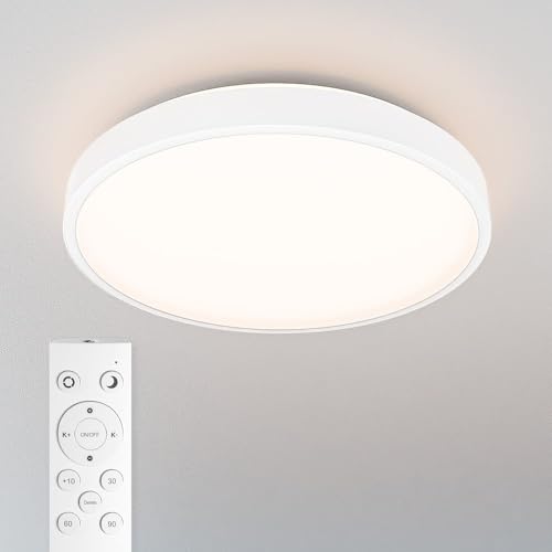 HOFTRONIC - LED Deckenlampe Badezimmer Weiß 30 cm - Ultra Flach - 18 Watt Dimmbar mit Fernbedienung - CCT 3000K, 4000K, 6500K - IP44 Wasserdicht - Deckenleuchte Plafonniere von HOFTRONIC