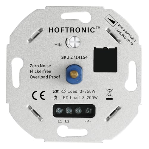 HOFTRONIC - LED-Dimmer - 3-200 Watt - Geeignet für Phasenanschnitt - Universell - Geräuschlos & stufenlos dimmbar - 2 Jahre Garantie - Geeignet für alle Bezugsmaterialien - Prüfzeichen CE, RoHS, REACH von HOFTRONIC
