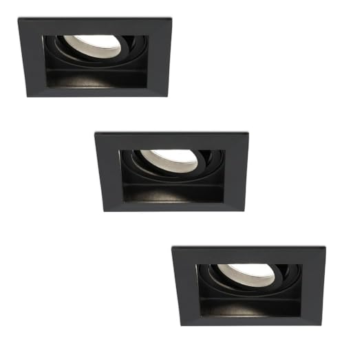 HOFTRONIC - LED Einbaustrahler 230V Eckig Schwenkbar Dimmbar Schwarz Extra Neutralweiß 3er set Deckeneinbauleuchte 3x400Lm Einbauspots GU10 - Deckeneinbaustrahler, Wohnzimmer und Büro von HOFTRONIC