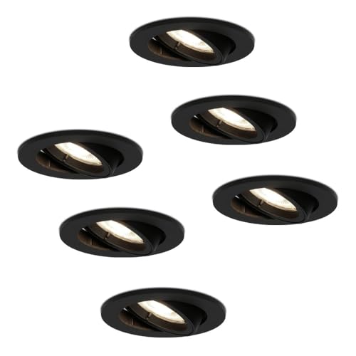 HOFTRONIC - LED Einbaustrahler 230V GU10 Dimmbar Schwarz Neutralweiß Lichtfarbe 6er set Deckeneinbauleuchte 6x400 Lumen Einbauspots IP20 für innenbereich - Deckeneinbaustrahler, Wohnzimmer und Büro von HOFTRONIC