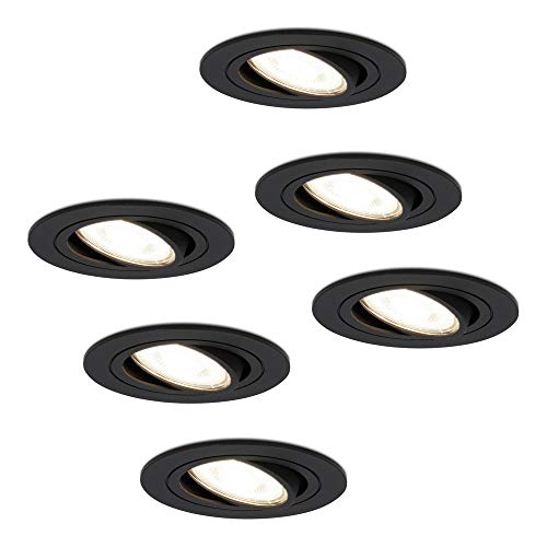 HOFTRONIC - Miro - 6er LED Einbaustrahler GU10 - Rund Schwenkbar Dimmbar - 5 Watt 400lm - 4000K Neutralweiß - Schwarz - Deckenstrahler für Küche, Wohnzimmer, Schlafzimmer von HOFTRONIC