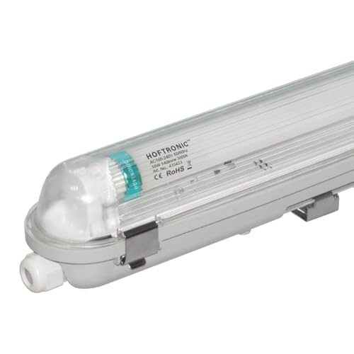 HOFTRONIC - LED-Feuchtraumleuchte 120 cm 3000K Warmweiß 18W 2520lm 140lm/W Flimmerfrei Verlinkbar T8 Werkstattlampe IP65 Wasserfest Wannenleuchte Leuchte für Garage Keller Bad Büro Warenhaus von HOFTRONIC