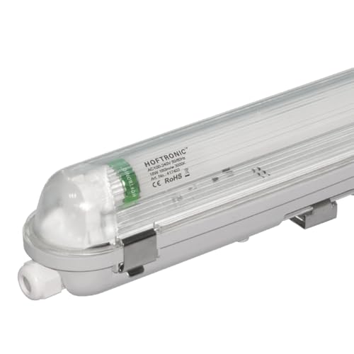 HOFTRONIC - LED-Feuchtraumleuchte 120 cm 3000K Warmweiß 18W 2880lm 160lm/W Flimmerfrei verlinkbar Wannneleuchte T8 Werkstattlampe IP65 Wasserfest Leuchte für Garage Keller Bad Büro Warenhaus von HOFTRONIC