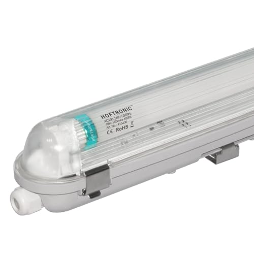 HOFTRONIC - LED-Feuchtraumleuchte 120 cm 4000K Neutralweiß 18W 2520lm 140lm/W Flimmerfrei Verlinkbar T8 Werkstattlampe IP65 Wasserfest Wannenleuchte Leuchte für Garage Keller Bad Büro Warenhaus von HOFTRONIC