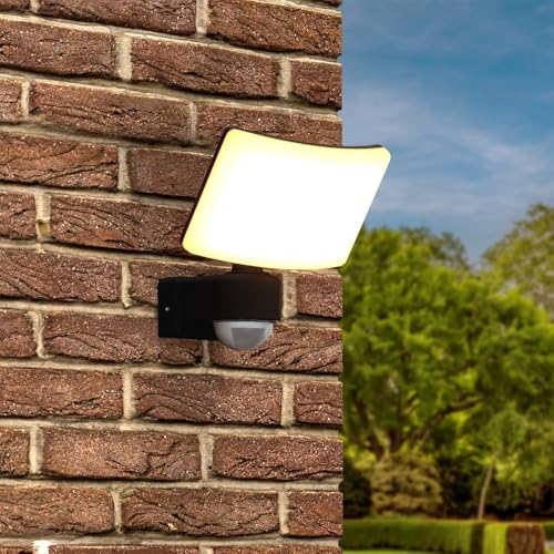 HOFTRONIC - LED Wandleuchte außen mit Bewegungsmelder - Bristol - Inkl. Dämmerungssensor - IP54 wasserdicht - 814 Lumen - 3000K warmweiß - 10 Watt - Schwarz - Aussenleuchte mit Dämmerungssensor von HOFTRONIC