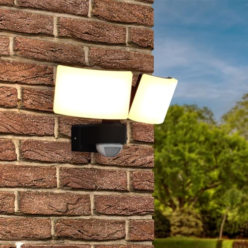 HOFTRONIC - LED Strahler mit Bewegungsmelder Außen - Luton - Inkl. Dämmerungssensor - IP65 wasserdicht - Schwenkbar - 3300 Lumen - 3000K warmweiß - 40W - Schwarz - Scheinwerfer - 5 Jahre Garantie von HOFTRONIC