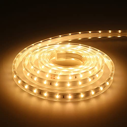 HOFTRONIC - LED Strip 2M 3000K Warmweiß, LED Streifen 2835 High Lumen LEDS, 230V, Innen -und Außenbereich - 60 LEDS/m - IP65 Wasserdicht Flexibel LED Band Dimmbar Küche, Garten & Badezimmer von HOFTRONIC