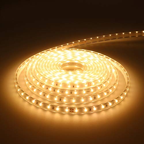 HOFTRONIC - LED Strip 5M 3000K Warmweiß, LED Streifen 2835 High Lumen LEDS, 230V, Innen -und Außenbereich - 60 LEDS/m - IP65 Wasserdicht Flexibel LED Band Dimmbar Küche, Garten & Badezimmer von HOFTRONIC