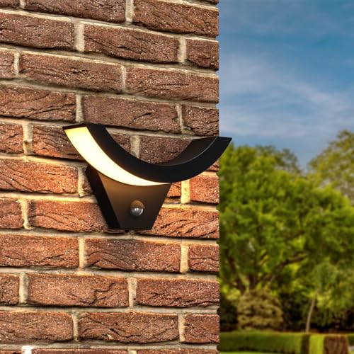 HOFTRONIC - LED Wandleuchte außen mit Bewegungsmelder - Leeds - Inkl. Dämmerungssensor - IP54 wasserdicht - 780 Lumen - 3000K warmweiß - 10 Watt - Schwarz - Aussenleuchte mit Dämmerungssensor von HOFTRONIC