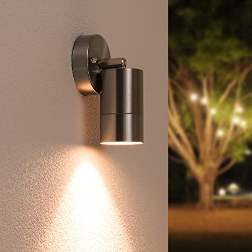 HOFTRONIC - Lago - LED Wandleuchte Edelstahl - Schwenkbar Dimmbar - GU10 2700K Warmweiß - IP44 für innen, außen und Badezimmer - LED Außenleuchte - Downlight von HOFTRONIC