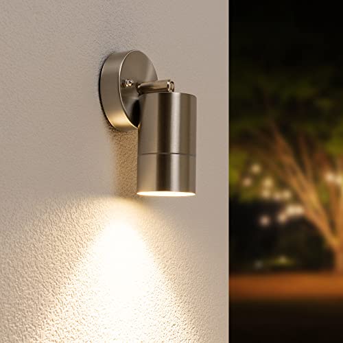 HOFTRONIC - Lago - LED Wandleuchte Edelstahl - Schwenkbar Dimmbar - GU10 4000K Neutralweiß - IP44 für innen, außen und Badezimmer - LED Außenleuchte - Downlight von HOFTRONIC