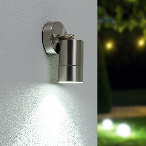 HOFTRONIC - Lago - LED Wandleuchte Edelstahl - Schwenkbar Dimmbar - GU10 6000K Tageslichtweiß - IP44 für innen, außen und Badezimmer - LED Außenleuchte - Downlight von HOFTRONIC