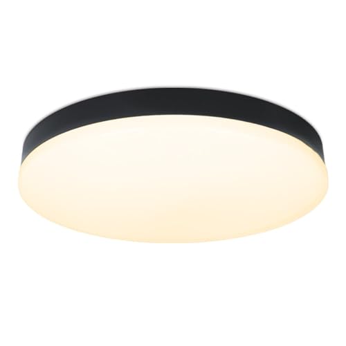 HOFTRONIC Lumi - LED Deckenleuchte Badezimmer 30 cm Schwarz - 18W 1500 Lumen - 2700K Warmweiß - IP54 Wasserdicht - Deckenlampe für Wohnzimmer, Schlafzimmer, Keller und Küche von HOFTRONIC