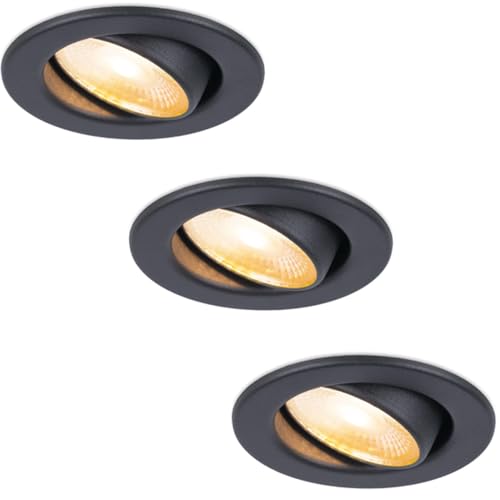 HOFTRONIC - Malta - 3er LED Einbaustrahler Schwarz - 5W Dim to Warm (1800K-2700K) - IP44 Wasserdicht - Schwenkbar, Dimmbar - Deckenstrahler für innen, außen und Badezimmer - 5 Jahre Garantie von HOFTRONIC