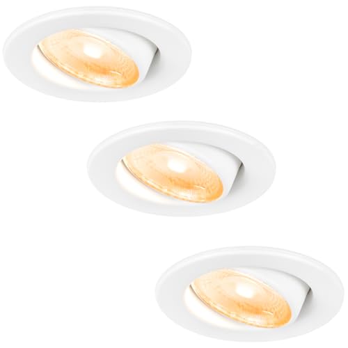 HOFTRONIC - Malta - 3er LED Einbaustrahler Weiß - 5W Dim to Warm (1800K-2700K) - IP44 Wasserdicht - Schwenkbar, Dimmbar - Deckenstrahler für innen, außen und Badezimmer - 5 Jahre Garantie von HOFTRONIC