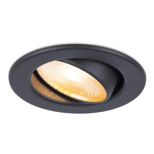 HOFTRONIC - Malta - LED Einbaustrahler Schwarz - 5W Dim to Warm (1800K-2700K) - IP44 Wasserdicht - Schwenkbar, Dimmbar - Deckenstrahler für innen, außen und Badezimmer - 5 Jahre Garantie von HOFTRONIC