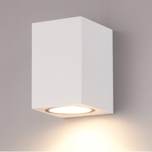 HOFTRONIC Marion - Außenwandleuchte Weiß | Downlight | 1x GU10 4W 345lm 2700K Warmweiß | Aluminium | IP64 Wasserdicht | Außenlampe Wand für Garten, Flur, Badezimmer und Wohnzimmer von HOFTRONIC