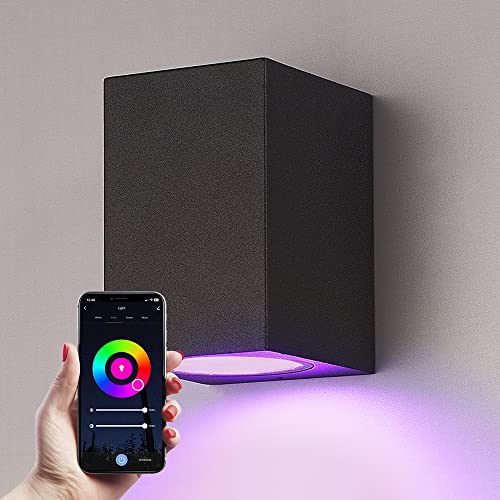 HOFTRONIC Marion - Smart Wandleuchte - Außenlampe WiFi + Bluetooth - Amazon Alexa, Google Home & Siri - Down Light - RGBWW - Schwarz - Für innen & außen (Smart home Außenbeleuchtung) von HOFTRONIC